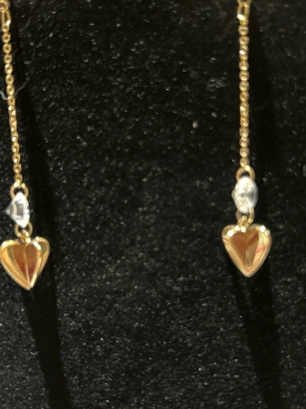 Delicate Gold color Heart Drop Earrings with Clear Stone Accents